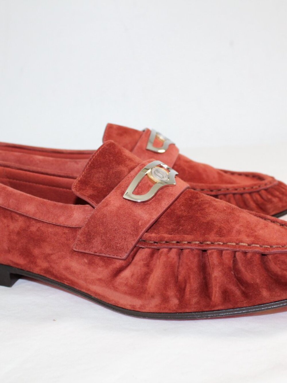 NWOB Christian Louboutin Mocallista Penny Loafers Suede Rust Brown Flats 38 - Picture 3 of 9